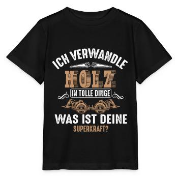 Je transforme le bois en choses merveilleuses | Menuisier bois - T-shirt bio MINI CREATOR Stanley/Stella Enfant - noir - Devant - Mikhail (115cm)