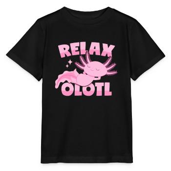 Relaxender Axolotl Wortwitz: Relaxolotl - Stanley/Stella Kinder T-Shirt MINI CREATOR  - Schwarz - Vorne - Mikhail (115cm)
