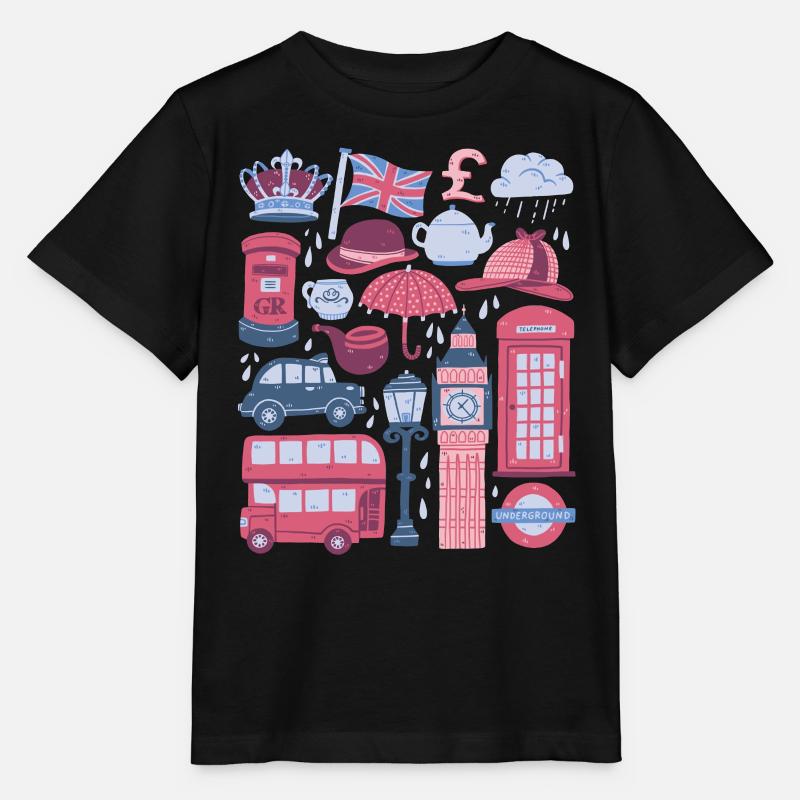 Angleterre Londres Big Ben Cabine téléphonique Bus Royaume-Uni - T-shirt bio MINI CREATOR Stanley/Stella Enfant - noir