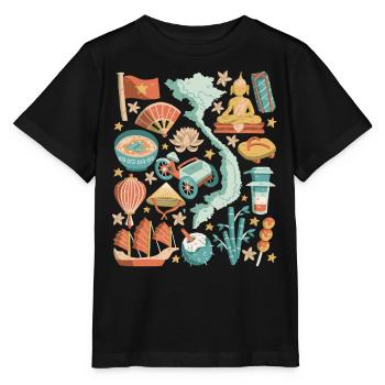 Vietnam Doodles Asien Hanoi Saigon Pho Banh Mi - Stanley/Stella Kinder T-Shirt MINI CREATOR  - Schwarz - Vorne - Mikhail (115cm)