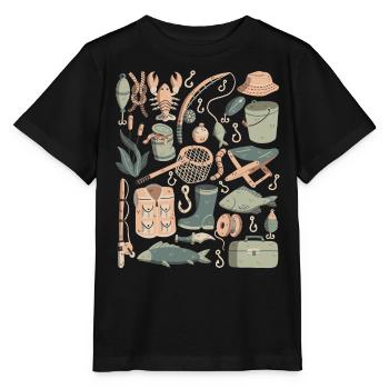 Angeln Doodles Fische Angler Köder Angel Haken - Stanley/Stella Kinder T-Shirt MINI CREATOR  - Schwarz - Vorne - Mikhail (115cm)