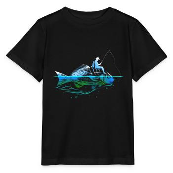 Pêcheur à la ligne avec canne à pêche pêche vacances cadeau pour - T-shirt bio MINI CREATOR Stanley/Stella Enfant - noir - Devant - Mikhail (115cm)