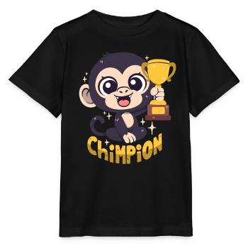 Chimpanzee champion with trophy (pun) - Stanley/Stella MINI CREATOR Kids’ T-Shirt - black - Front - Mikhail (115cm)