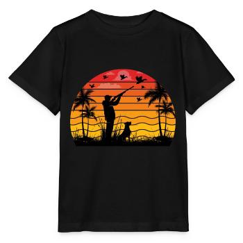 Retro Sonnenuntergang Jagd Lustige Jagd Humor - Stanley/Stella Kinder T-Shirt MINI CREATOR  - Schwarz - Vorne - Mikhail (115cm)