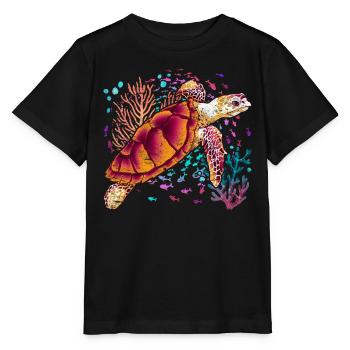 Cadeau animal de mer coloré Tortue animale - T-shirt bio MINI CREATOR Stanley/Stella Enfant - noir - Devant - Mikhail (115cm)