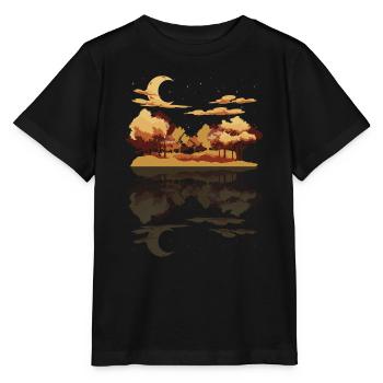 Halbmond Wald Bäume Reflektion Geschenk Natur - Stanley/Stella Kinder T-Shirt MINI CREATOR  - Schwarz - Vorne - Mikhail (115cm)