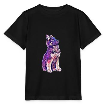 Schäferhund Welpe - Stanley/Stella Kinder T-Shirt MINI CREATOR  - Schwarz - Vorne - Mikhail (115cm)