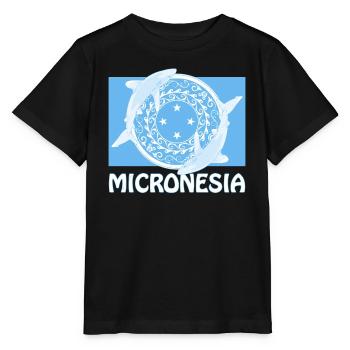 Drapeau de la Micronésie et requins d’eau profonde à pointe blanche - T-shirt bio MINI CREATOR Stanley/Stella Enfant - noir - Devant - Mikhail (115cm)
