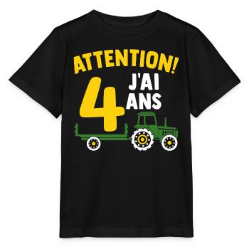 Attention j'ai 4 ans enfant cadeau 4 ans tracteur - T-shirt bio MINI CREATOR Stanley/Stella Enfant - noir - Devant - Mikhail (115cm)