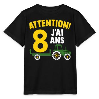Attention j'ai 8 ans enfant cadeau 8 ans tracteur - T-shirt bio MINI CREATOR Stanley/Stella Enfant - noir - Devant - Mikhail (115cm)