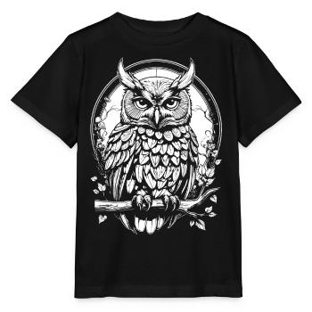 Owl on a branch - Stanley/Stella MINI CREATOR Kids’ T-Shirt - black - Front - Mikhail (115cm)