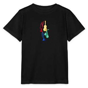 Jazz,Instruments,Trompette,Guitare,Saxophone - T-shirt bio MINI CREATOR Stanley/Stella Enfant - noir - Devant - Mikhail (115cm)
