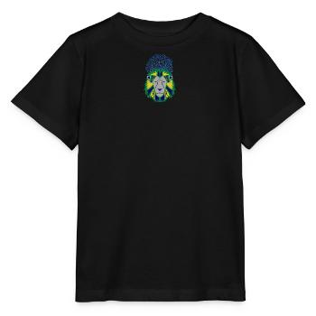 Löwenkopf mit Pfauenfedernkunst - Stanley/Stella Kinder T-Shirt MINI CREATOR  - Schwarz - Vorne - Mikhail (115cm)