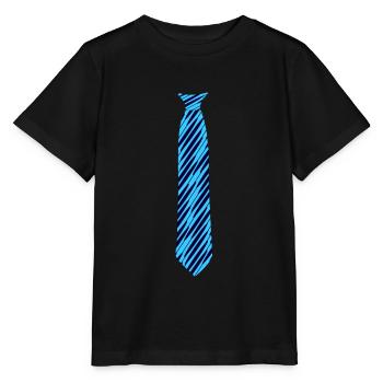 Krawatte - Muster - Schräg - Blau - Fakekrawatte - Stanley/Stella Kinder T-Shirt MINI CREATOR  - Schwarz - Vorne - Mikhail (115cm)