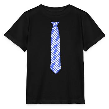 Tie Fake - Motif oblique Bleu Blanc - Formel - T-shirt bio MINI CREATOR Stanley/Stella Enfant - noir - Devant - Mikhail (115cm)