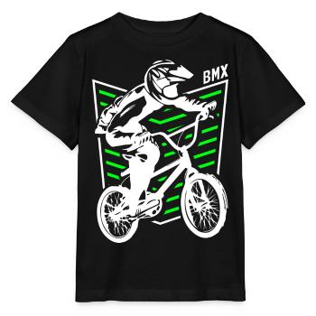 Bmx Abzeichen | Bmx Fahrrad Fahrer Grün - Stanley/Stella Kinder T-Shirt MINI CREATOR  - Schwarz - Vorne - Mikhail (115cm)