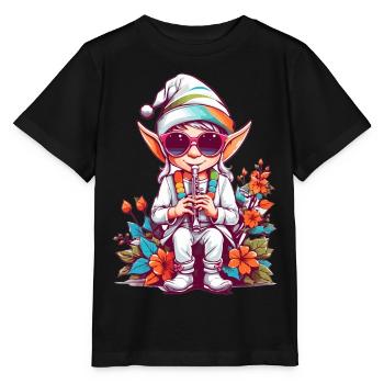 Elfe avec flûte - T-shirt bio MINI CREATOR Stanley/Stella Enfant - noir - Devant - Mikhail (115cm)