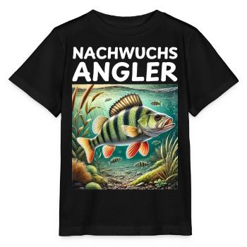 Nachwuchs Angler - Flussbarsch Motiv - Stanley/Stella Kinder T-Shirt MINI CREATOR  - Schwarz - Vorne - Mikhail (115cm)
