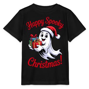 Cheerful ghost with gifts - Stanley/Stella MINI CREATOR Kids’ T-Shirt - black - Front - Mikhail (115cm)