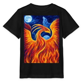 Flammender Phönix in der Nacht - Stanley/Stella Kinder T-Shirt MINI CREATOR  - Schwarz - Vorne - Mikhail (115cm)