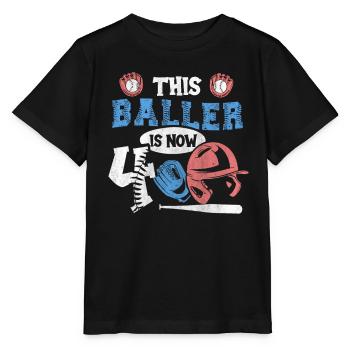 This Baller is now 4 Baseball 4. Geburtstag - Stanley/Stella Kinder T-Shirt MINI CREATOR  - Schwarz - Vorne - Mikhail (115cm)