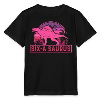 Six-A Saurus Spinosaurus 6th Birthday - Stanley/Stella MINI CREATOR Kids’ T-Shirt - black - Front - Mikhail (115cm)