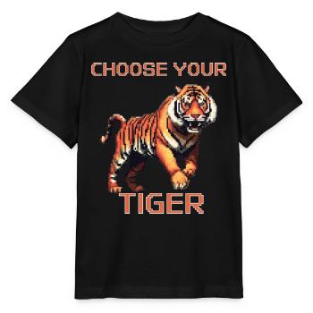 Wählen Sie Ihren Tiger | 8bit Tiger Abenteuer - Stanley/Stella Kinder T-Shirt MINI CREATOR  - Schwarz - Vorne - Mikhail (115cm)
