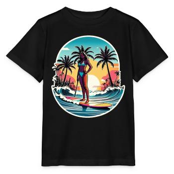 Surfen Strand Palme Sonnenschein Urlaub - Stanley/Stella Kinder T-Shirt MINI CREATOR  - Schwarz - Vorne - Mikhail (115cm)