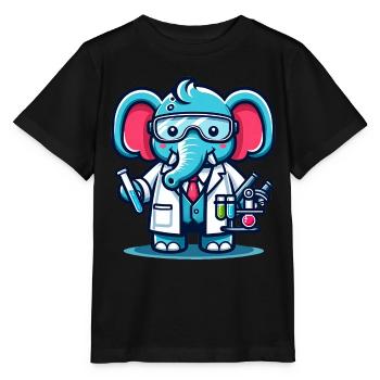 Cute Elephant Scientist - Stanley/Stella MINI CREATOR Kids’ T-Shirt - black - Front - Mikhail (115cm)
