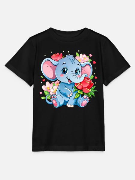 Blumenliebender Babyelefant - Stanley/Stella Kinder T-Shirt MINI CREATOR  - Schwarz
