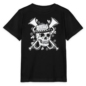 Ska Skull avec chapeau style de musique de trompette - T-shirt bio MINI CREATOR Stanley/Stella Enfant - noir - Devant - Mikhail (115cm)