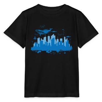 Skyline Unterwasserwelt mit Blauwal Stadt - Stanley/Stella Kinder T-Shirt MINI CREATOR  - Schwarz - Vorne - Mikhail (115cm)