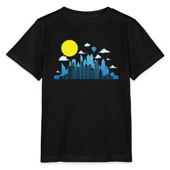 Skyline mit Mond Gebäude Stadt Silhouette - Stanley/Stella Kinder T-Shirt MINI CREATOR  - Schwarz - Vorne - Mikhail (115cm)