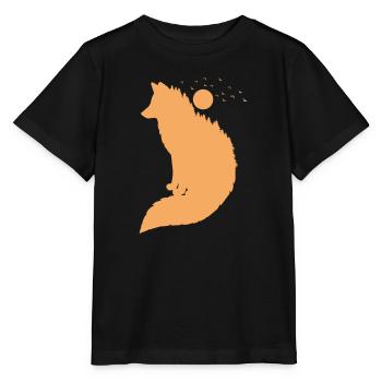 Fox in front of moon Red fox wild animal - Stanley/Stella MINI CREATOR Kids’ T-Shirt - black - Front - Mikhail (115cm)