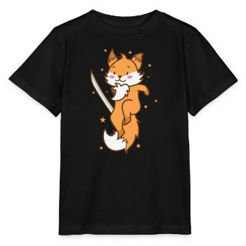 Fuchs mit Schwert lustiger Rotfuchs Tier - Stanley/Stella Kinder T-Shirt MINI CREATOR  - Schwarz - Vorne - Mikhail (115cm)