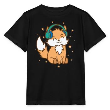 Fox listens to music Nature Animal Zoo Environment - Stanley/Stella MINI CREATOR Kids’ T-Shirt - black - Front - Mikhail (115cm)