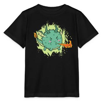 fat kawaii dragon spits fire - Stanley/Stella MINI CREATOR Kids’ T-Shirt - black - Front - Mikhail (115cm)
