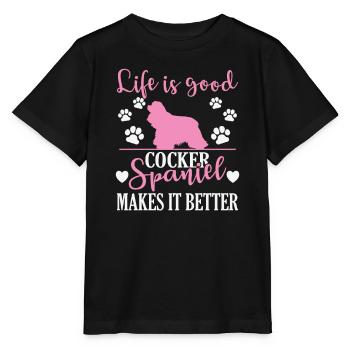 Life is good Cockerspaniel makes it better - Stanley/Stella Kinder T-Shirt MINI CREATOR  - Schwarz - Vorne - Mikhail (115cm)