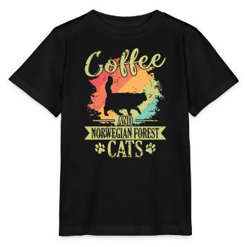 Café et gueule de bois des chats des forêts norvégiennes - T-shirt bio MINI CREATOR Stanley/Stella Enfant - noir - Devant - Mikhail (115cm)