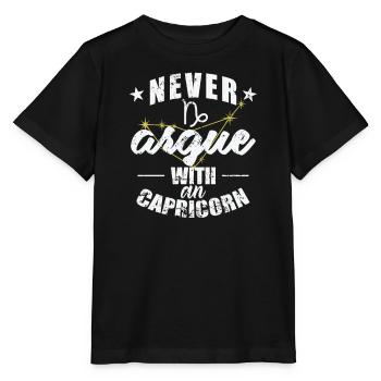 Signe du zodiaque Ne jamais se disputer avec un Capricorne - T-shirt bio MINI CREATOR Stanley/Stella Enfant - noir - Devant - Mikhail (115cm)