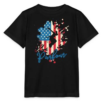 Parkour USA Flag Sport Training Fitness - Stanley/Stella MINI CREATOR Kids’ T-Shirt - black - Front - Mikhail (115cm)