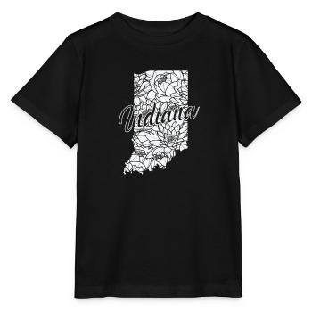 Indiana Blumen in Karte USA Amerika - Stanley/Stella Kinder T-Shirt MINI CREATOR  - Schwarz - Vorne - Mikhail (115cm)