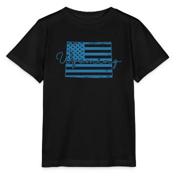 Wyoming USA drapeau sur la carte Amérique - T-shirt bio MINI CREATOR Stanley/Stella Enfant - noir - Devant - Mikhail (115cm)
