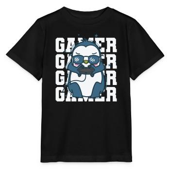 Pingouin en tant que joueur avec contrôleur Antarctica - T-shirt bio MINI CREATOR Stanley/Stella Enfant - noir - Devant - Mikhail (115cm)