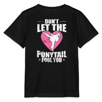 Karate, don't let the Ponytail fool you - Stanley/Stella MINI CREATOR Kids’ T-Shirt - black - Front - Mikhail (115cm)