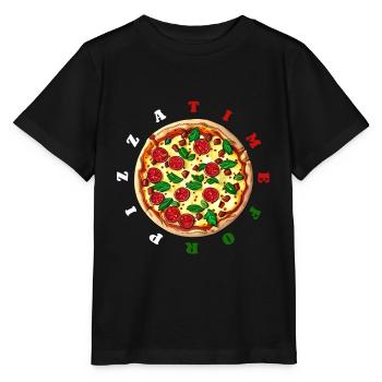 Time for pizza, clock - delicious salami pizza - Stanley/Stella MINI CREATOR Kids’ T-Shirt - black - Front - Mikhail (115cm)