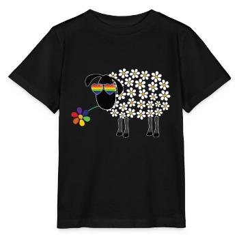 LGBT Schaf mit Blume - Gay Pride Rainbow LGBTQ - Stanley/Stella MINI CREATOR Kids’ T-Shirt - black - Front - Mikhail (115cm)