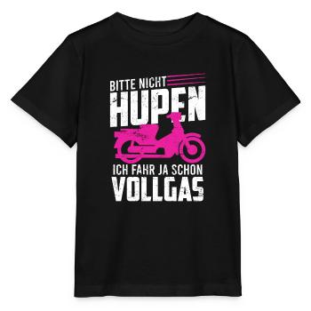 Mofa Moped Spruch bitte nicht hupen fahre Vollgas - Stanley/Stella Kinder T-Shirt MINI CREATOR  - Schwarz - Vorne - Mikhail (115cm)