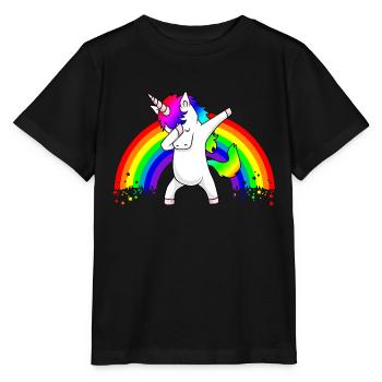 Dabbing Unicorn Regenbogen Dab Dance Einhorn Kind - Stanley/Stella Kinder T-Shirt MINI CREATOR  - Schwarz - Vorne - Mikhail (115cm)