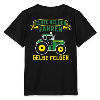 landwirt traktor echte helden fahren gelbe felgen - Stanley/Stella Kinder T-Shirt MINI CREATOR  - Schwarz - Vorne - Mikhail (115cm)